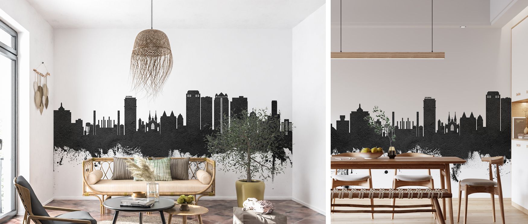 With every detail, the wallpaper highlights exotic sophistication, combining lush green elements with elegant artistry. It creates bold atmospheres that remain inviting, adding both liveliness and balance to rooms while keeping them stylish and elegant. 