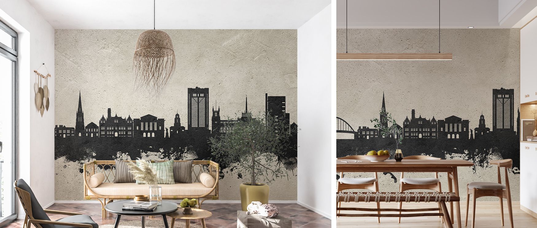 The monochrome design emphasizes elegance through simplicity. Its cityscape transforms interiors into modern retreats, offering both drama and refinement in spaces designed for focus, creativity, and comfort. 