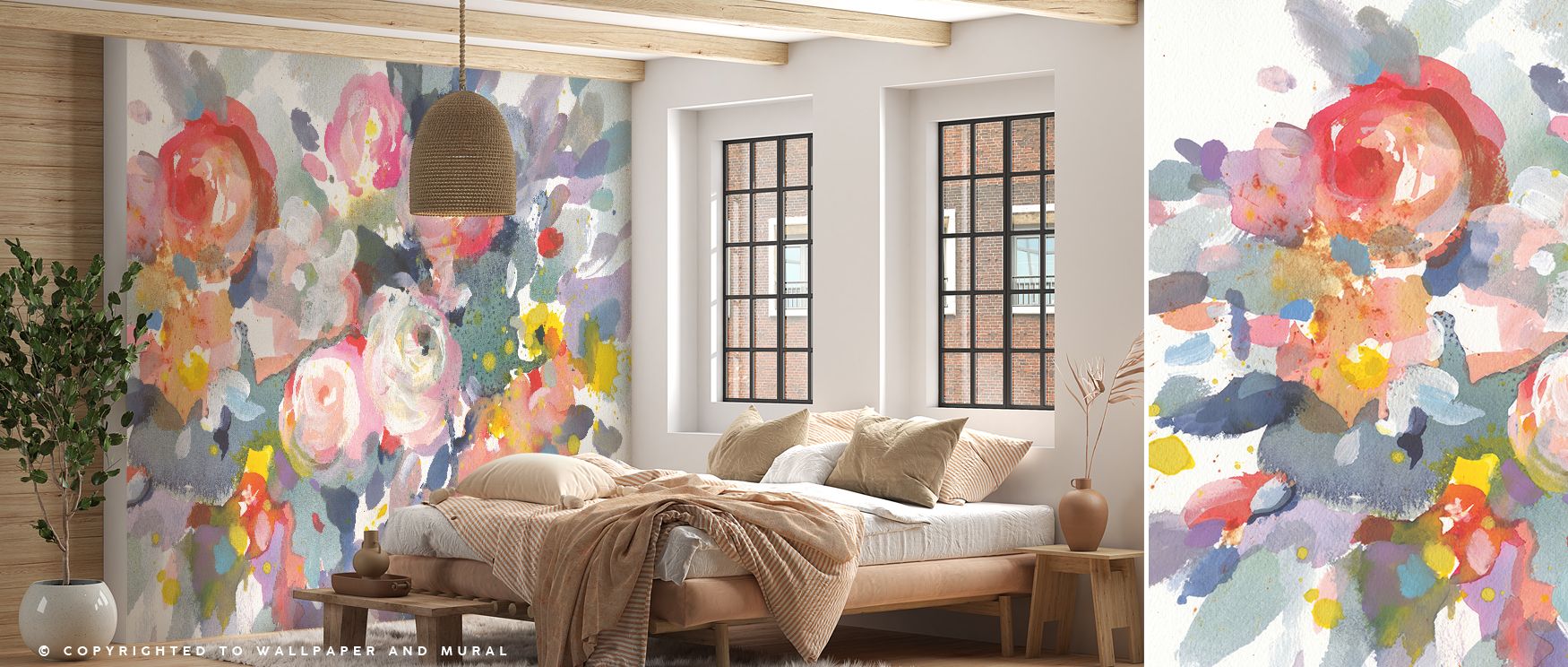 Floral Bloom Burst design wallpaper adds creative flair to office interiors by transforming walls into engaging artworks where blossoms in vivid tones bring uplifting charm balancing professionalism with lively energy offering unique setting for productiv