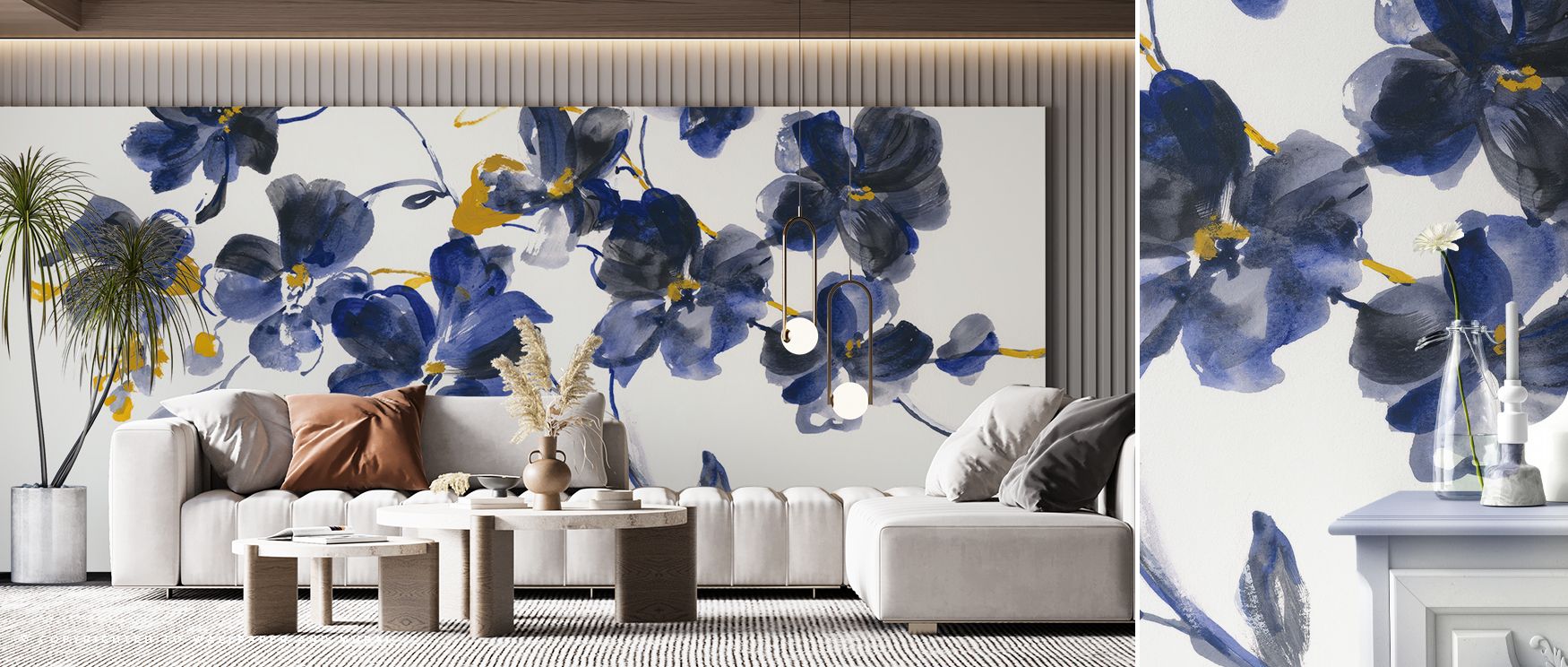 Blue Branch Floral Wallpaper decor enhances bedrooms with subtle serenity where delicate branch motifs in soft blue create harmonious walls offering atmosphere filled with calmness tranquility and refined artistry that elevates restful settings naturally.