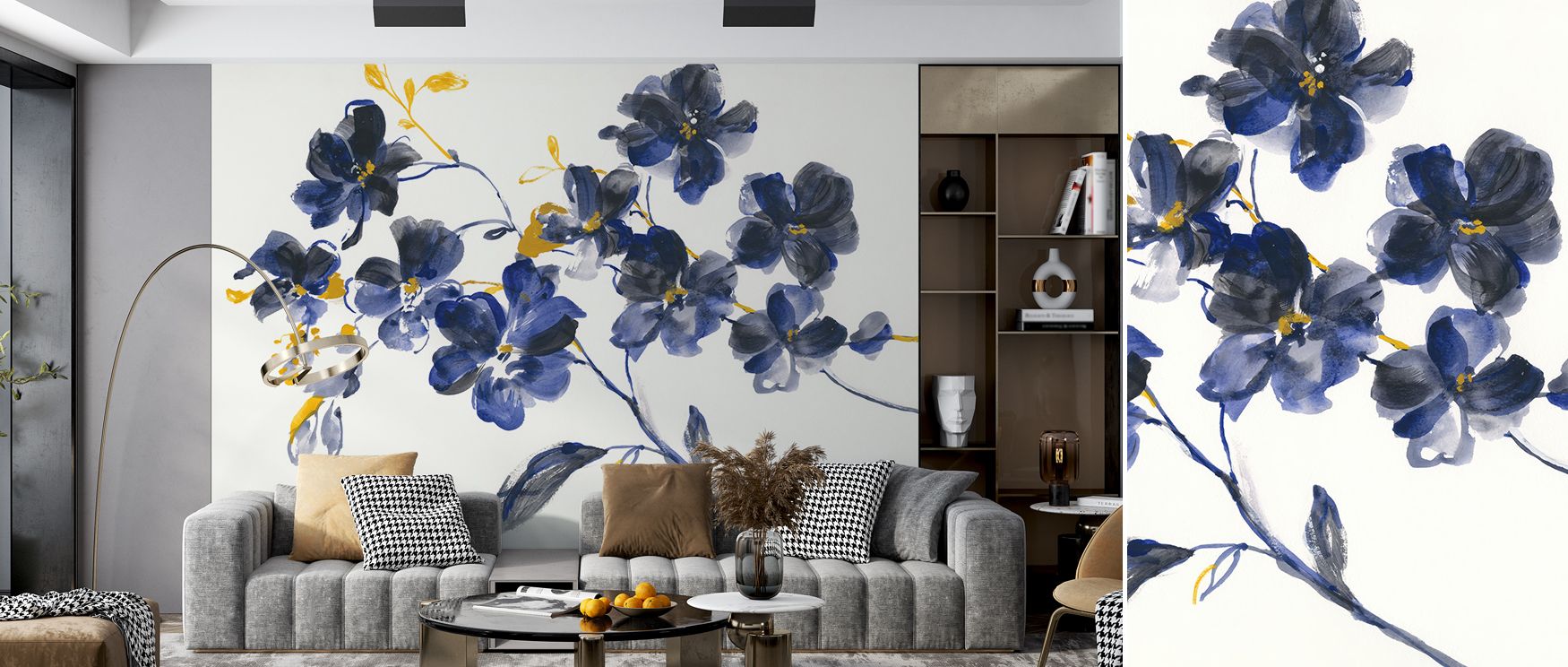 Delicate Blue Branch Floral Wallpaper brings sophisticated natural imagery to office settings where branches in subtle tones enrich visual appeal while fostering serene atmosphere supportive of productivity and creativity in modern professional interiors.