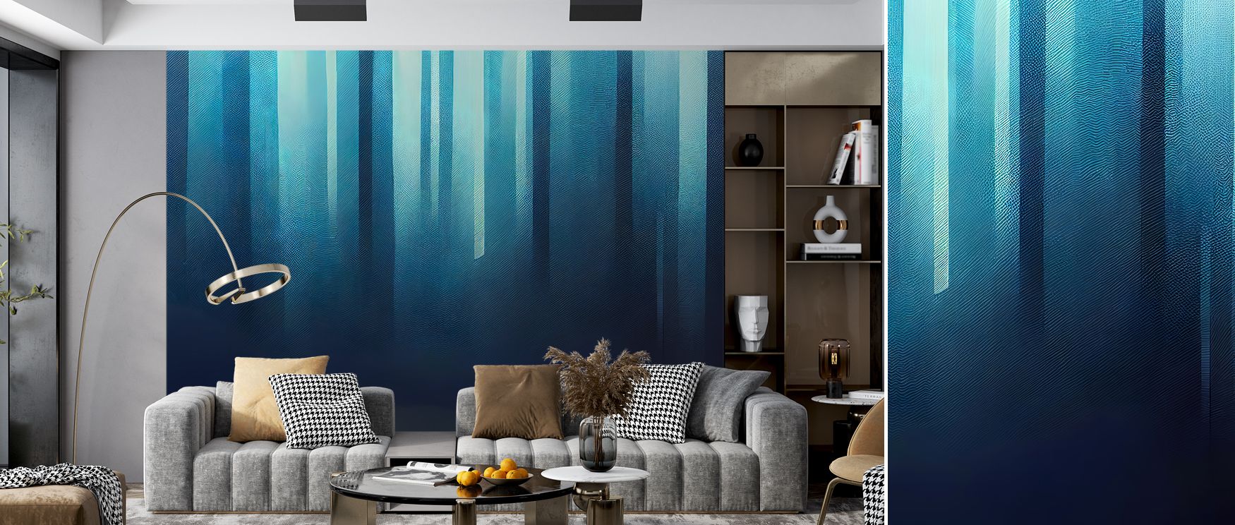 Blue Light Abstract Wallpaper decorates bedrooms with abstract artistry in blue tones creating stylish focal walls where calming visual depth inspires restful interiors while maintaining modern elegance and sophistication seamlessly. 