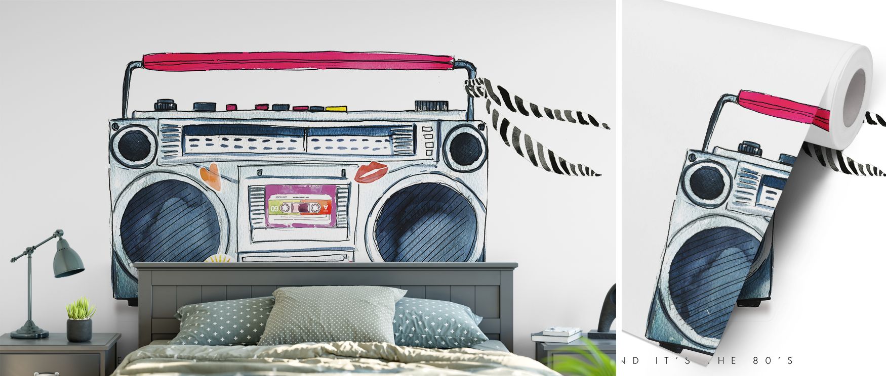 Boombox Love Retro Wallpaper enhances bedrooms with vintage charm where colorful boombox motifs bring playful artistic personality to walls creating stylish decor that inspires creativity and balances nostalgic energy with restful comfort turning interior