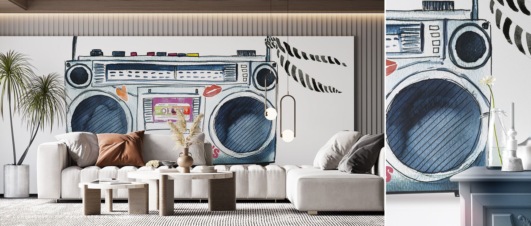 Boombox Love Retro Wallpaper adds playful cultural charm to game rooms where bold retro imagery of colorful boomboxes transforms walls into artistic backdrops filled with energy rhythm and vintage personality inspiring fun vibrant atmosphere perfect for s