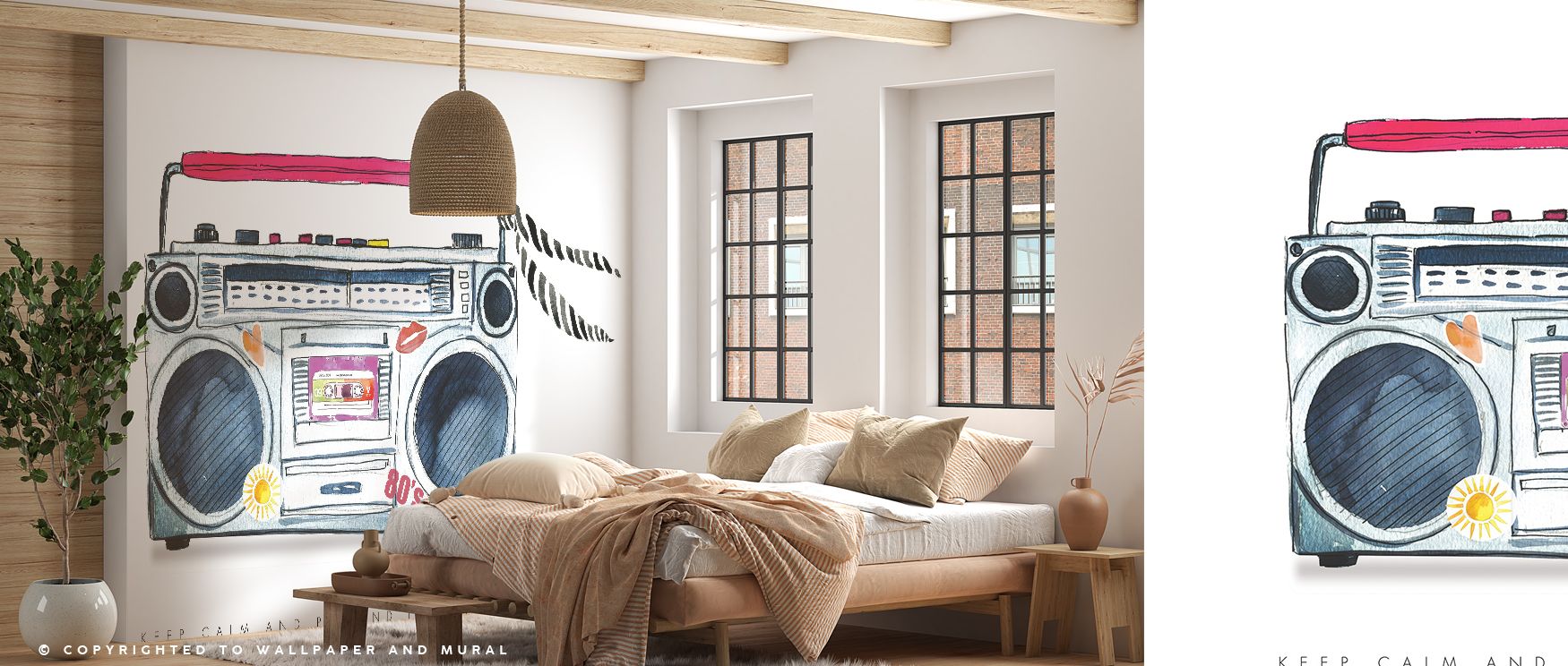 Boombox Love Retro Wallpaper enriches bedrooms with artistic retro imagery where colorful designs of boomboxes evoke personality creativity and vibrant individuality offering interiors stylish sanctuary filled with energy nostalgia and character blending 