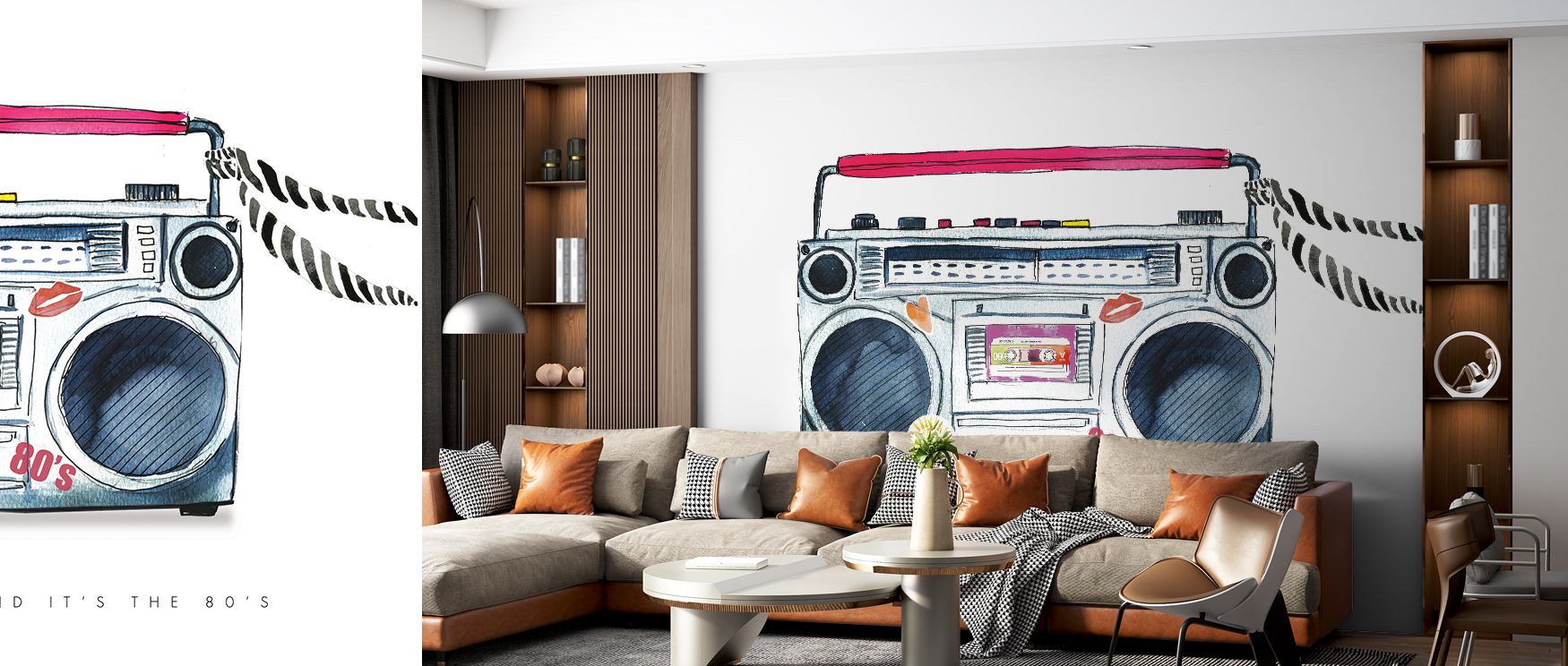 Boombox Love Retro Wallpaper transforms game rooms with vintage personality where colorful retro motifs of boomboxes provide walls with bold artistic rhythm adding dynamic atmosphere that celebrates music nostalgia and playful creative spirit in stylish m