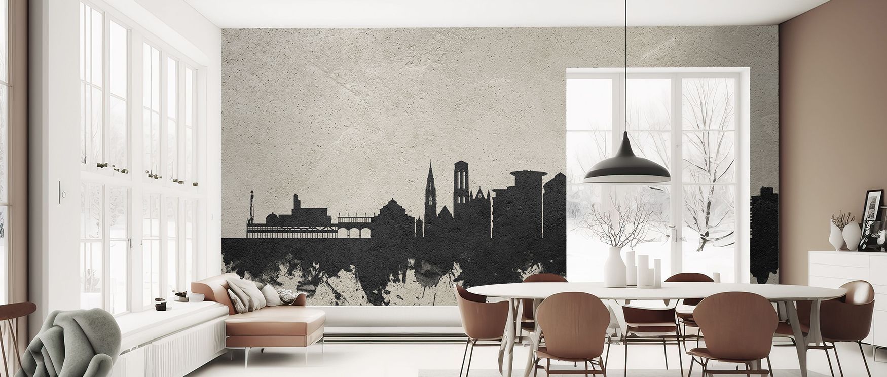 Decorative Bournemouth wallpaper designed with concrete art skyline, offering modern sophistication. Its urban character enriches interiors, ideal for lounges, bedrooms, or offices with bold stylish flair. 