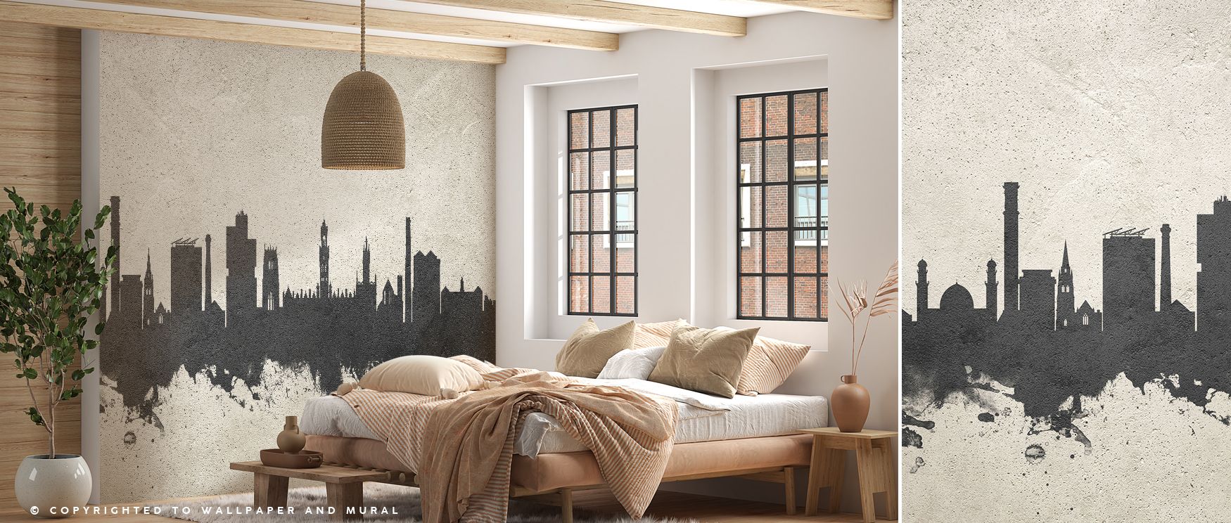Decorative Bradford city wallpaper featuring skyline design in textured concrete artistry. Its bold aesthetic transforms interiors, making it ideal for studies, bedrooms, or living rooms inspired by architecture. 
