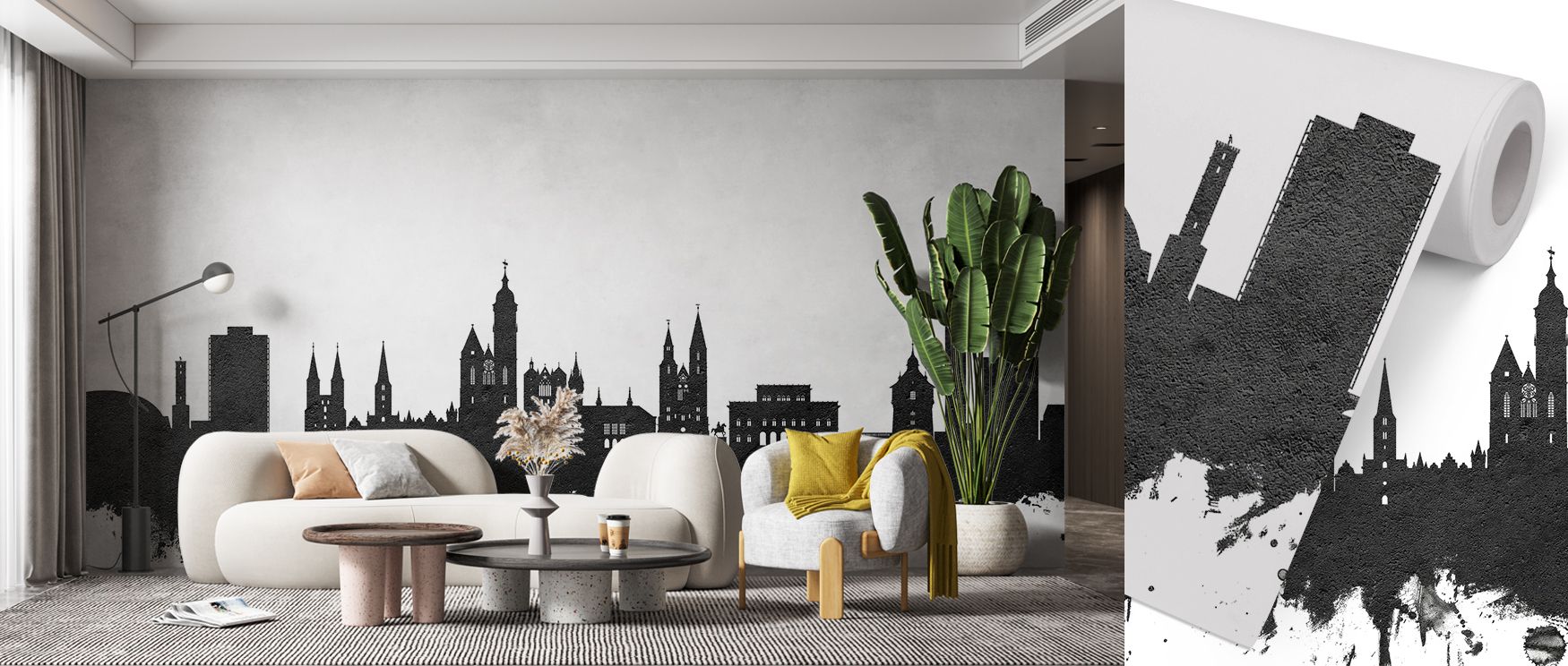 Braunschweig city wallpaper styled in monochrome tones, offering bold modern design. Its striking artistry transforms interiors with sophistication, perfect for studies, offices, or lounges inspired by urban culture. 