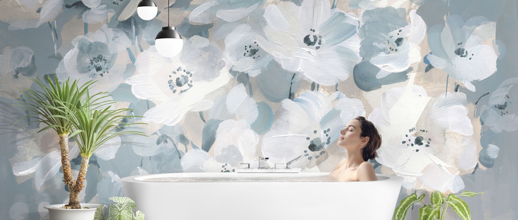Blooming floral wallpaper designed with breezy patterns of flowers. Its refined artistry enriches interiors with serene charm, making it ideal for bedrooms, lounges, or living rooms with natural inspiration. 