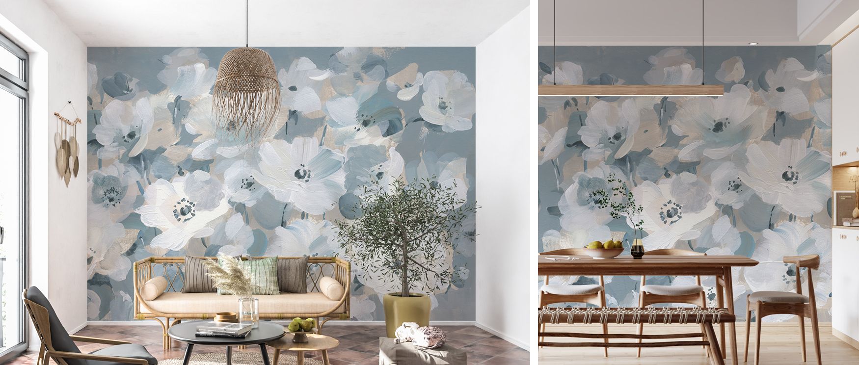 Elegant floral wallpaper styled with delicate flowers in breezy tones. Its soft design enriches interiors with charm, perfect for bedrooms, lounges, or studies inspired by floral sophistication. 