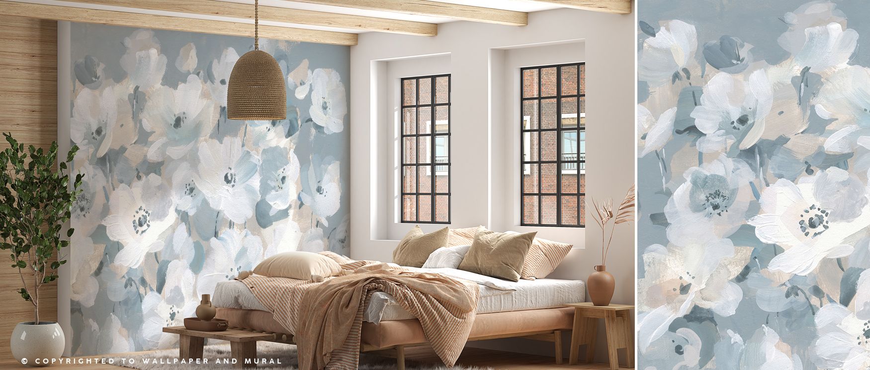 Breezy Blooms wallpaper capturing delicate floral artistry in soft tones. Its natural presence enriches interiors with charm, ideal for bedrooms, living rooms, or creative spaces inspired by nature. 