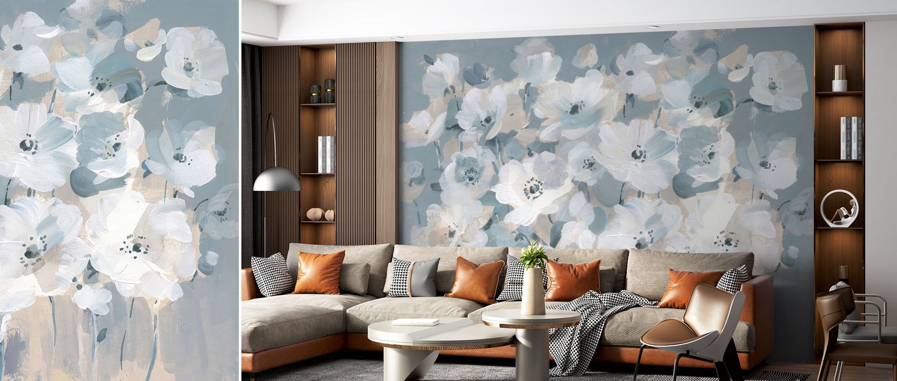 Decorative flower wallpaper designed with breezy blooms and refined elegance. Its soft tones enrich interiors, perfect for studies, lounges, or bedrooms where garden charm inspires tranquility. 