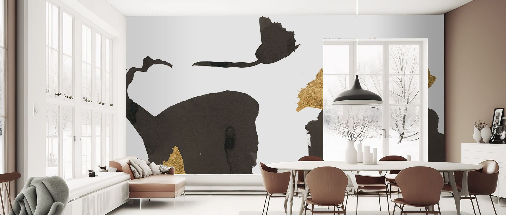 Abstract wallpaper design featuring expressive brush-like elements and layered tones, ideal for bedrooms, creative studios, or living rooms. It energizes interiors with bold visual impact, transforming walls into statement pieces that radiate contemporary