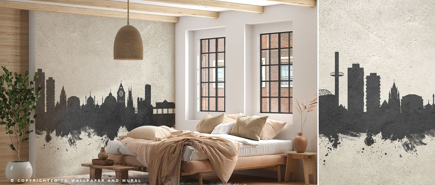 Urban concrete wall mural design featuring Brighton’s skyline, ideal for enhancing studies, bedrooms, or living areas with modern architectural character. It delivers an industrial-inspired aesthetic that feels both bold and refined. 