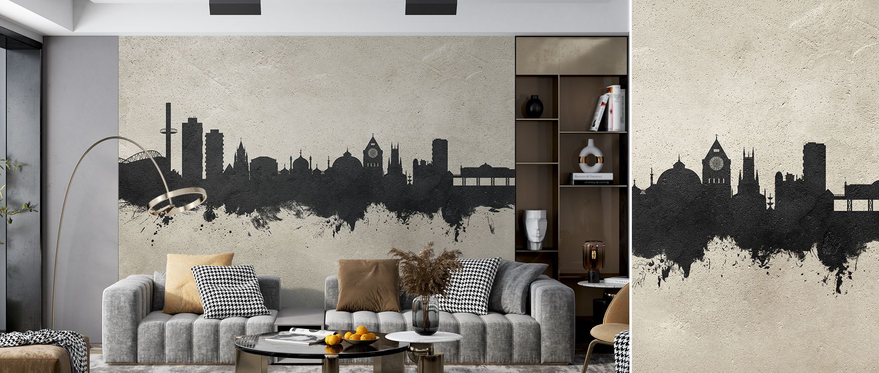 Elegant Brighton skyline mural wallpaper in artistic concrete tones, perfect for bedrooms, stylish studies, or living spaces. The design introduces industrial chic while offering a modern decorative backdrop. 