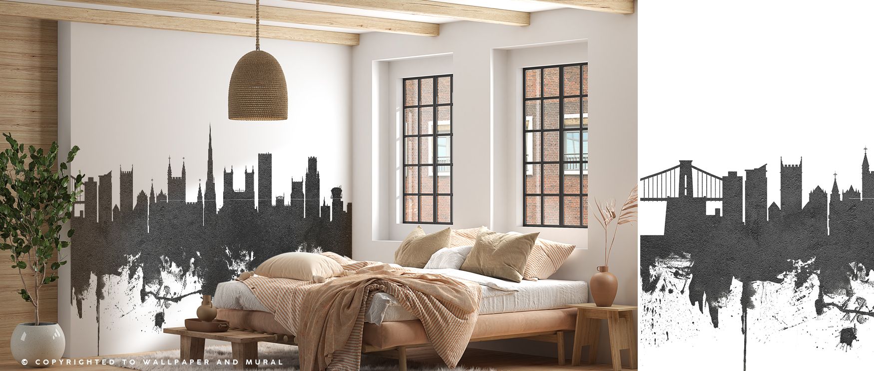 Urban-inspired Bristol cityscape mural wallpaper with dramatic contrasts and refined design, ideal for bedrooms, living rooms, or offices seeking timeless decorative style. 