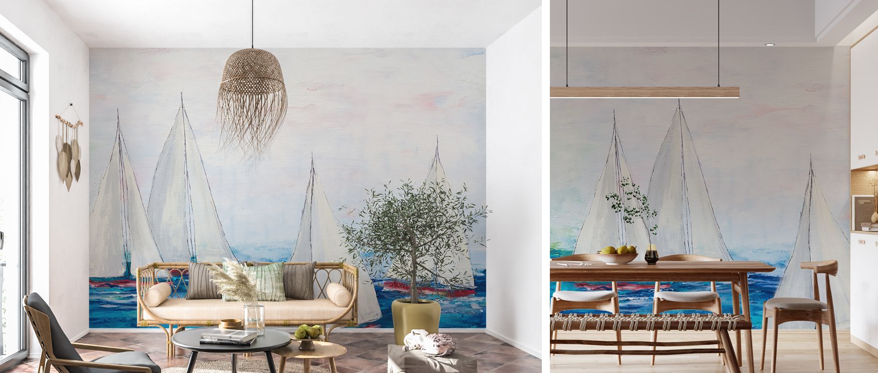 Sea view wall mural with expansive horizons, soft skies, and tranquil ocean energy, perfect for transforming bedrooms, lounges, or dining rooms into serene coastal sanctuaries. 