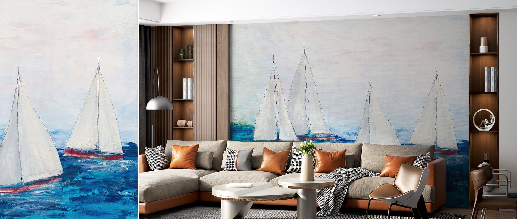 Wallpaper mural capturing ocean serenity and natural beauty, suited to bedrooms, lounges, or dining areas. It enriches interiors with the calm and freedom of the sea and the expansive horizon beyond. 