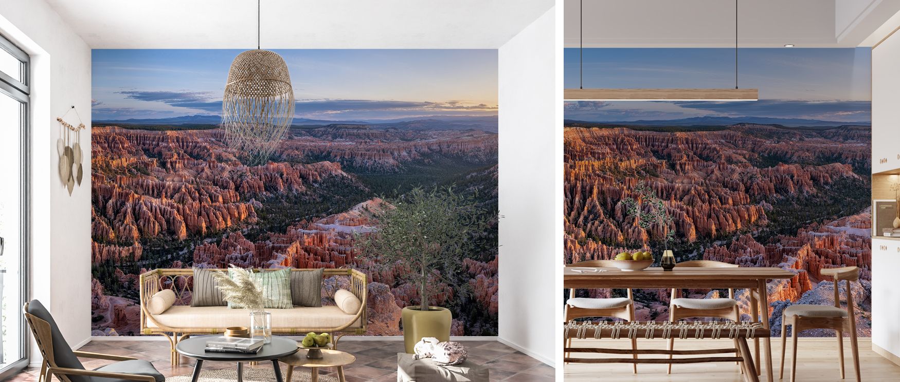 A refined sunrise mural capturing Bryce landscape in soft natural tones of golden light across expansive skies, creating harmonious and serene interiors. Perfect for bedrooms, living rooms, or creative studios, it offers not only decorative sophistication