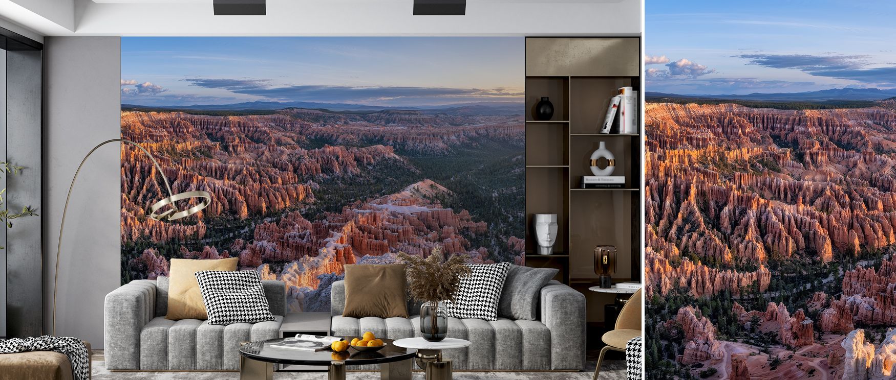 A wall covering design inspired by Bryce sunrise, featuring radiant morning light flowing into subtle tones of natural horizon, creating inspiring interiors. Perfect for bedrooms, creative studios, or lounges, it adds sophisticated decorative charm while 