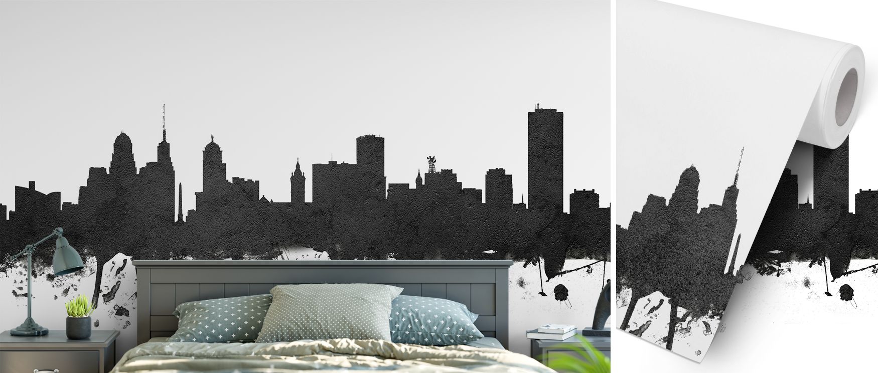 A striking mural wallpaper featuring Buffalo skyline in monochrome tones, creating dramatic atmospheres for stylish interiors. Ideal for bedrooms, offices, or dining areas, it combines bold architectural presence with decorative refinement, making interio