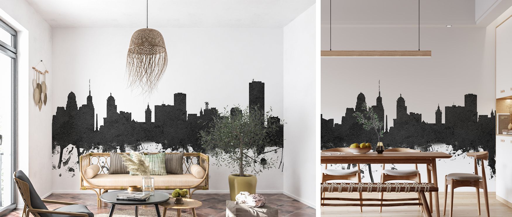 A refined mural wallpaper capturing Buffalo city skyline in striking black and white tones, ideal for bedrooms, dining rooms, or studies. It enriches interiors with strong architectural elegance, creating sophisticated metropolitan atmospheres filled with