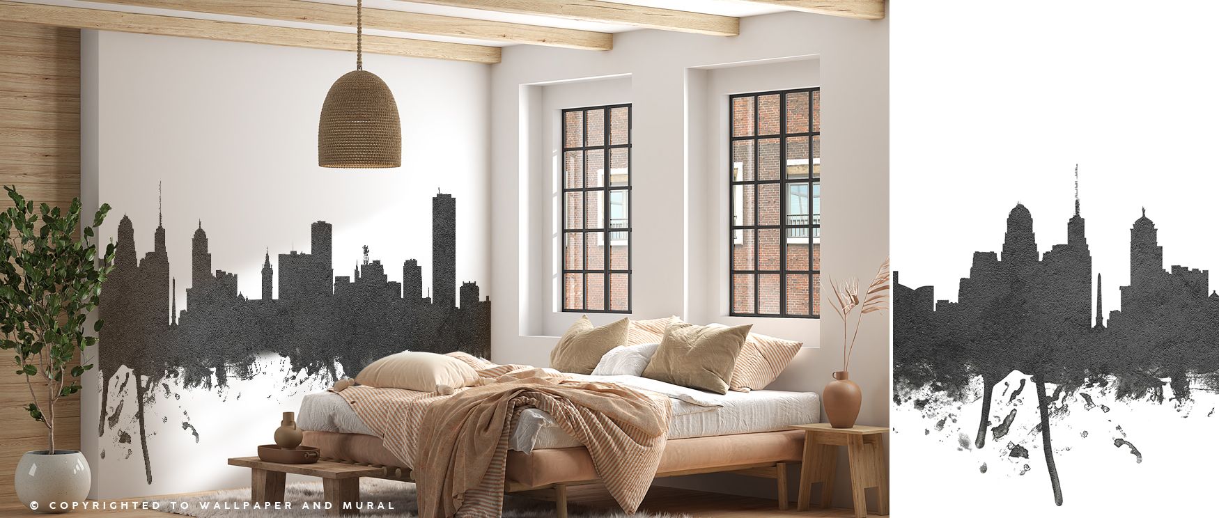 Buffalo New York skyline mural wallpaper showcasing bold contrasts and minimal design, suited for bedrooms, lounges, or offices. It adds urban sophistication, offering interiors dramatic architectural presence while maintaining versatile elegance that ble