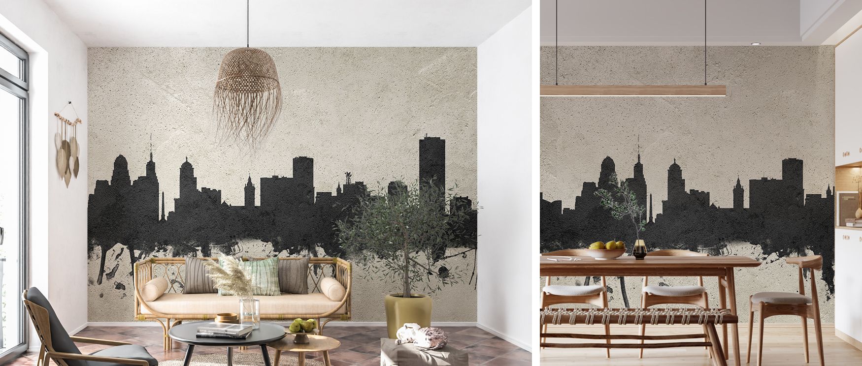 Buffalo city skyline mural wallpaper with concrete art effect, designed for modern interiors. Perfect for living rooms, dining areas, or studies, it delivers dramatic architectural style, enriching interiors with refined urban sophistication and artistic 