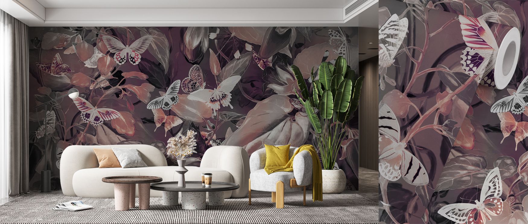 A stunning butterfly mural wallpaper capturing warm garden-inspired design with delicate butterfly wings and lush foliage. Perfect for bedrooms, dining rooms, or lounges, it transforms interiors into vibrant sanctuaries filled with nature’s beauty, decora