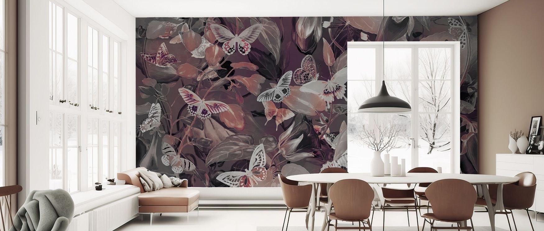 Butterfly paradise mural wallpaper filled with delicate butterfly wings and natural warmth, creating decorative interiors for bedrooms, lounges, or dining rooms. It offers inspiring atmospheres enriched with beauty, sophistication, and refined elegance th
