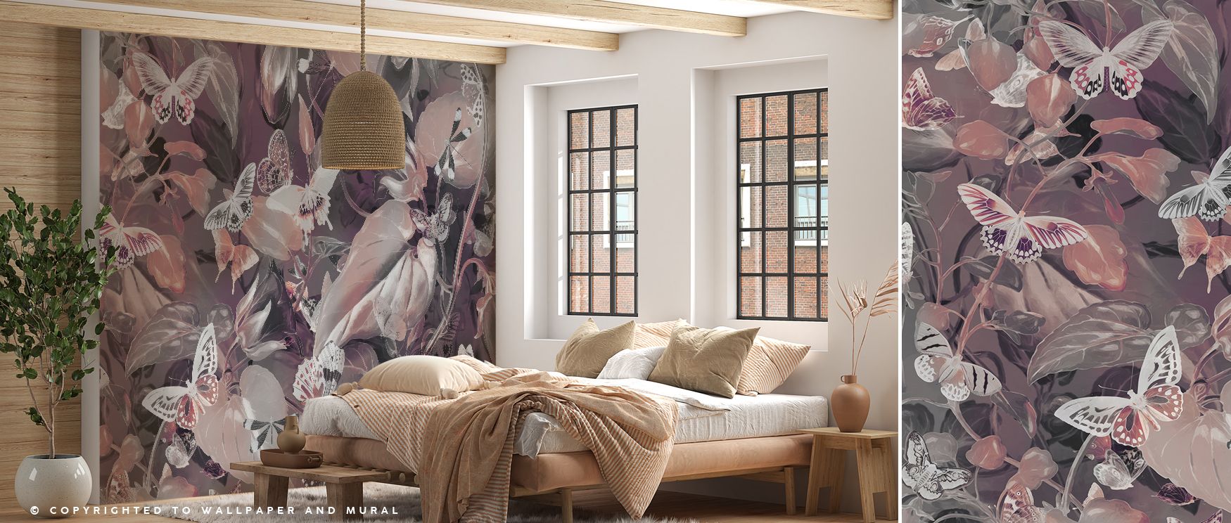 A refined butterfly mural wallpaper with garden-inspired scenery, perfect for bedrooms, studies, or creative interiors. It enriches home décor with uplifting beauty, capturing movement, tranquility, and decorative artistry that creates elegant sanctuaries