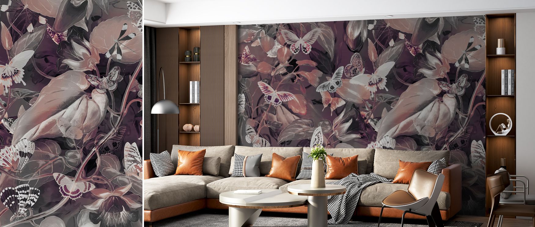 Butterfly paradise mural wallpaper highlighting colorful butterfly designs against warm floral backdrops, suited to bedrooms, lounges, or dining rooms. It creates interiors with inspiring decorative charm, uplifting natural beauty, and refined sophisticat