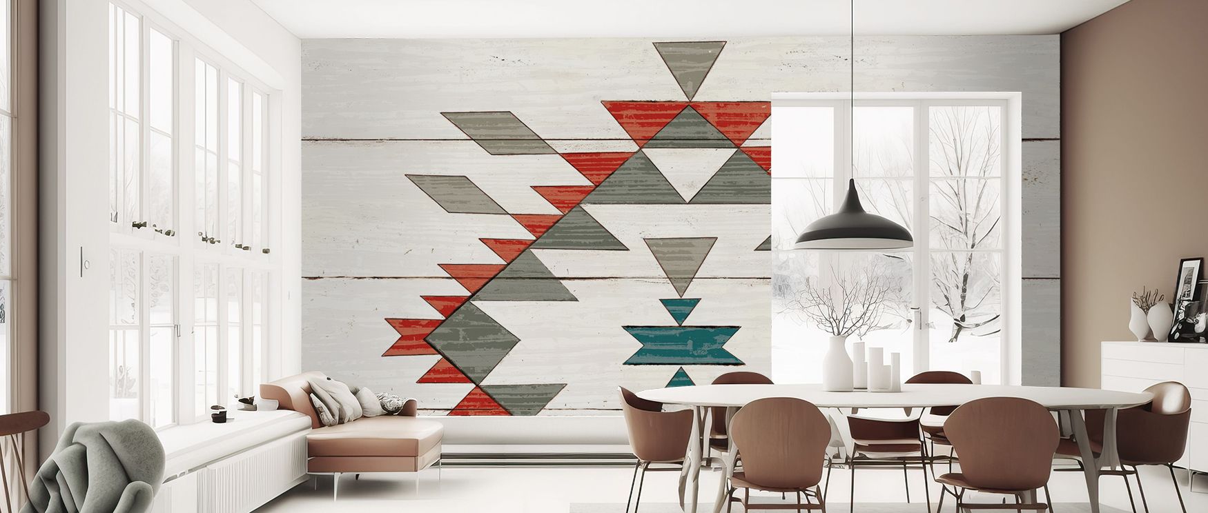 Neutral tones and abstract design mural wallpaper inspired by cabin life, suited for bedrooms, living rooms, or dining rooms. It enriches interiors with artistic sophistication, decorative calm, and refined rustic elegance, turning walls into stylish canv