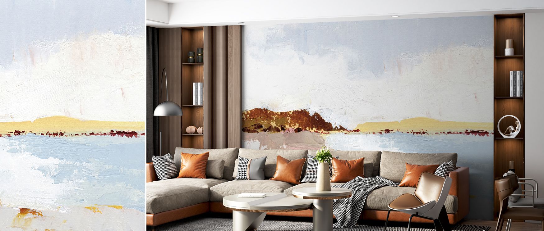 A decorative mural wallpaper showcasing tranquil landscapes with soft detail, perfect for bedrooms, dining areas, or living spaces. It enhances interiors with calming presence, natural inspiration, and refined artistic charm, creating peaceful atmospheres
