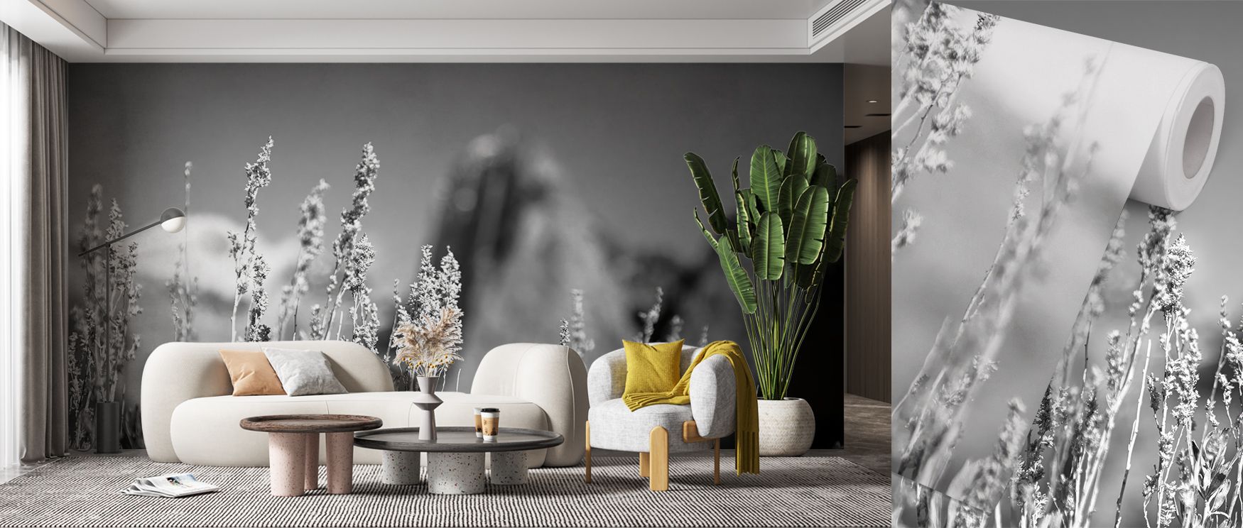 Desert-inspired mural wallpaper design showcasing canyon sagebrush, perfect for bedrooms, dining rooms, or creative studios. It enhances interiors with decorative refinement, calm artistry, and natural presence, offering timeless atmospheres filled with b