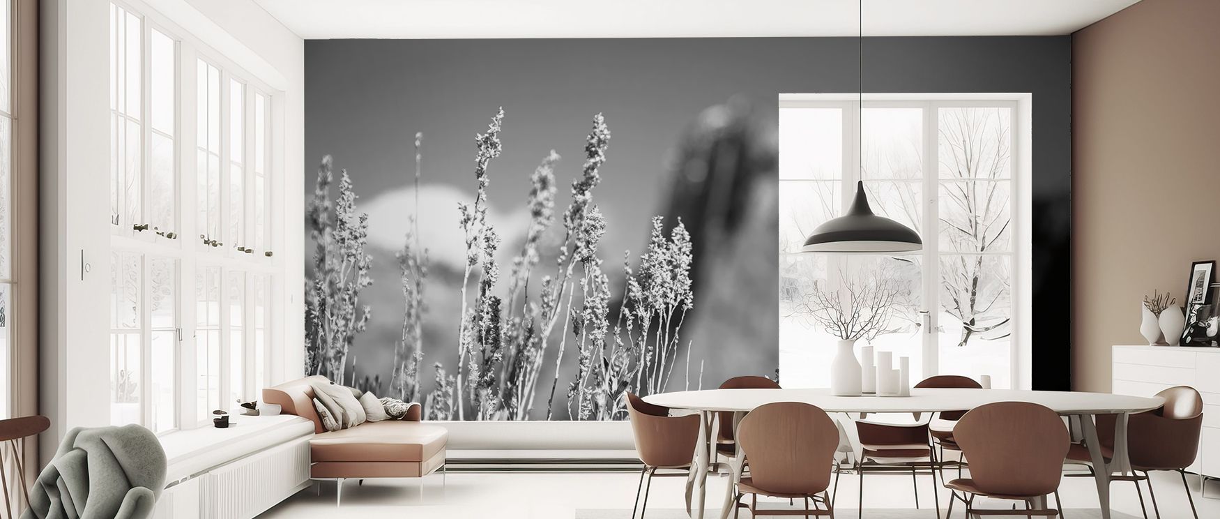 Sagebrush plant mural wallpaper inspired by canyon landscapes, suited for bedrooms, offices, or dining areas. It adds natural decorative refinement, creating interiors enriched with peace, sophistication, and timeless beauty, offering modern homes elegant