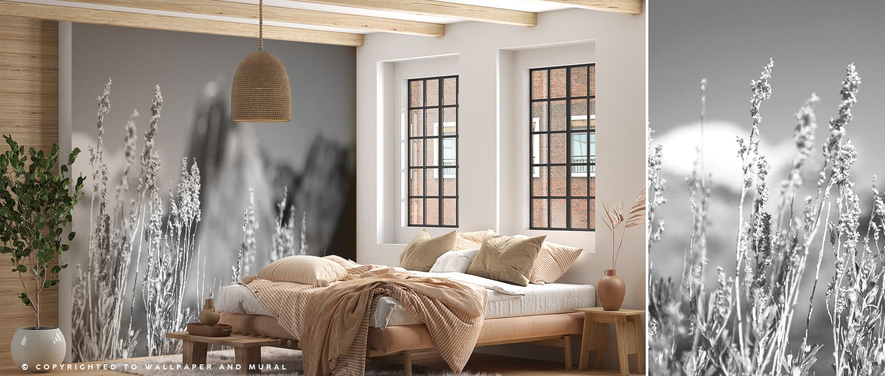 A refined canyon-inspired mural wallpaper showcasing sagebrush details in soft earthy tones, perfect for bedrooms, dining areas, or lounges. It adds natural sophistication and decorative calm, turning walls into elegant canvases filled with artistic inspi