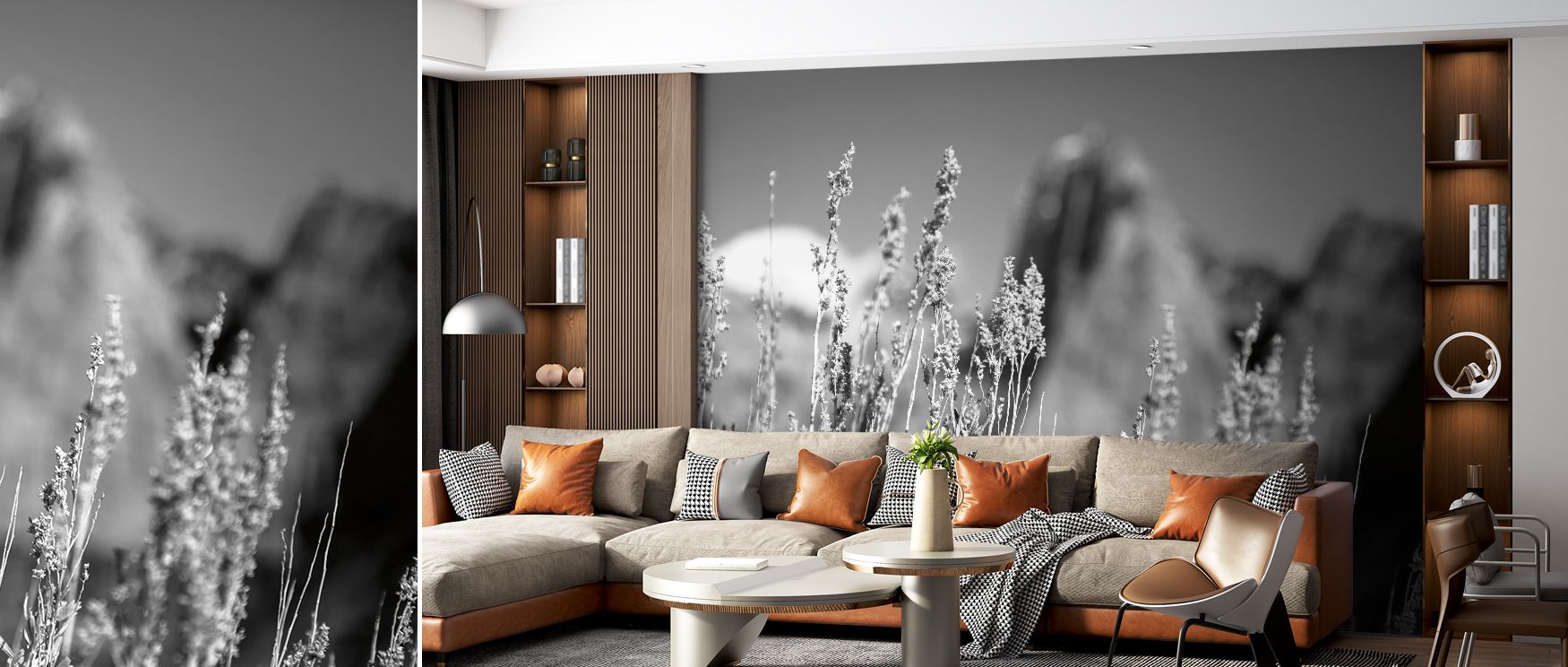 Canyon sagebrush mural wallpaper with delicate botanical patterns, creating interiors filled with natural balance and sophisticated artistry. Perfect for bedrooms, studies, or living rooms, it enriches spaces with desert-inspired refinement, offering deco