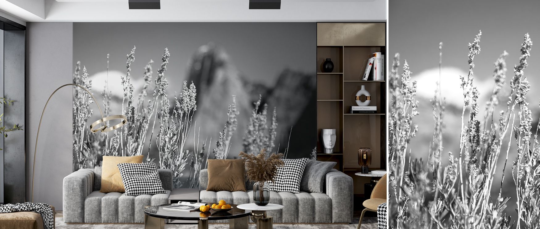 A desert-inspired mural wallpaper design featuring canyon sagebrush in muted hues, ideal for bedrooms, dining rooms, or lounges. It creates interiors filled with serene decorative presence, refined artistry, and timeless botanical charm, turning walls int