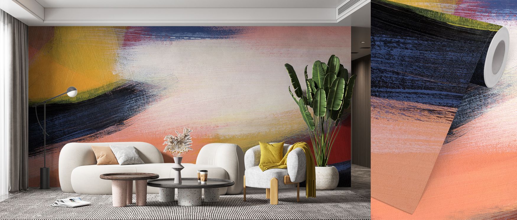Caramel ocean abstract mural wallpaper showcasing flowing artistic tones, perfect for bedrooms, creative studios, or living rooms. It enriches interiors with stylish decorative presence, refined artistry, and calming balance, turning walls into elegant ca