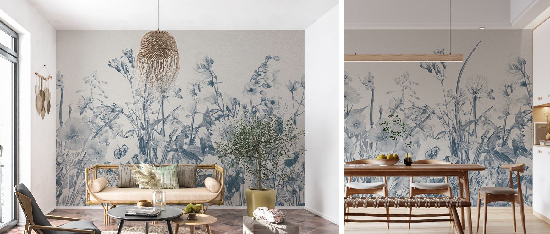 Chambre Separée floral mural wallpaper highlighting delicate flower patterns, perfect for bedrooms, lounges, or dining rooms. It creates refined interiors enriched with decorative artistry, timeless charm, and natural sophistication, offering homes peacef