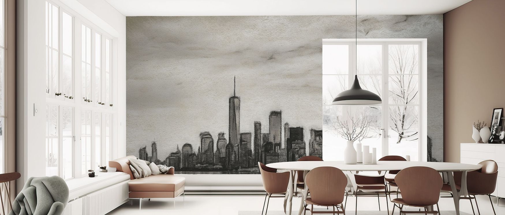 A mural wallpaper featuring New York city maps in charcoal detail, perfect for bedrooms, lounges, or studies. It enriches interiors with decorative artistry, urban charm, and metropolitan presence, creating bold atmospheres filled with sophistication, mod