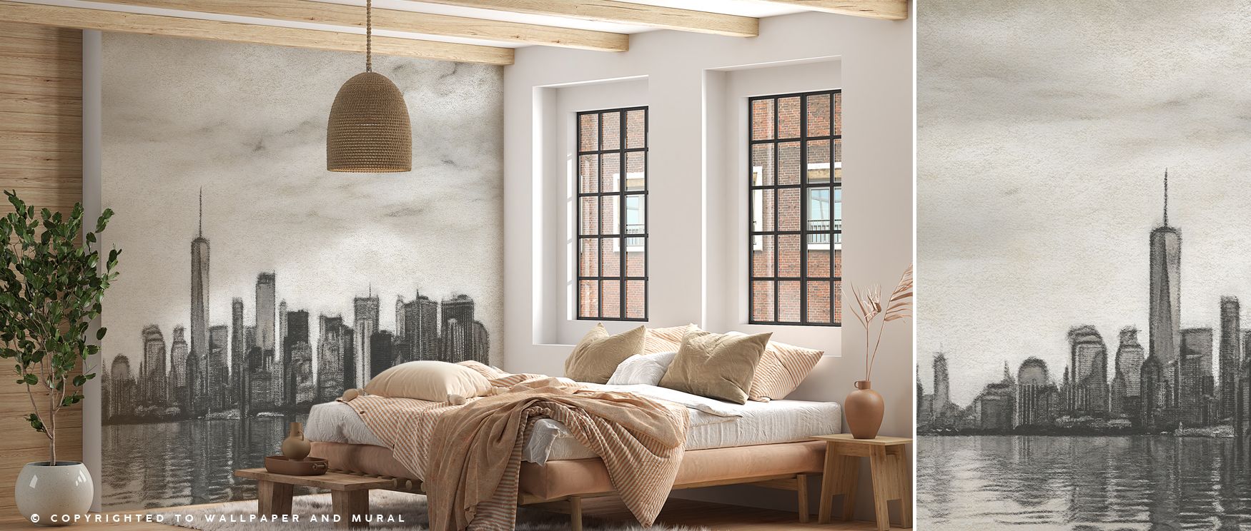 Charcoal city maps mural wallpaper featuring New York detail, perfect for bedrooms, living rooms, or offices. It enhances interiors with creative sophistication, architectural artistry, and modern balance, creating metropolitan-inspired atmospheres filled
