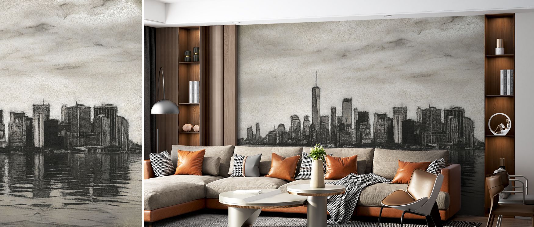 New York maps mural wallpaper designed in charcoal-inspired tones, suited for bedrooms, dining rooms, or lounges. It creates interiors filled with architectural elegance, decorative refinement, and modern charm, turning plain walls into bold urban canvase