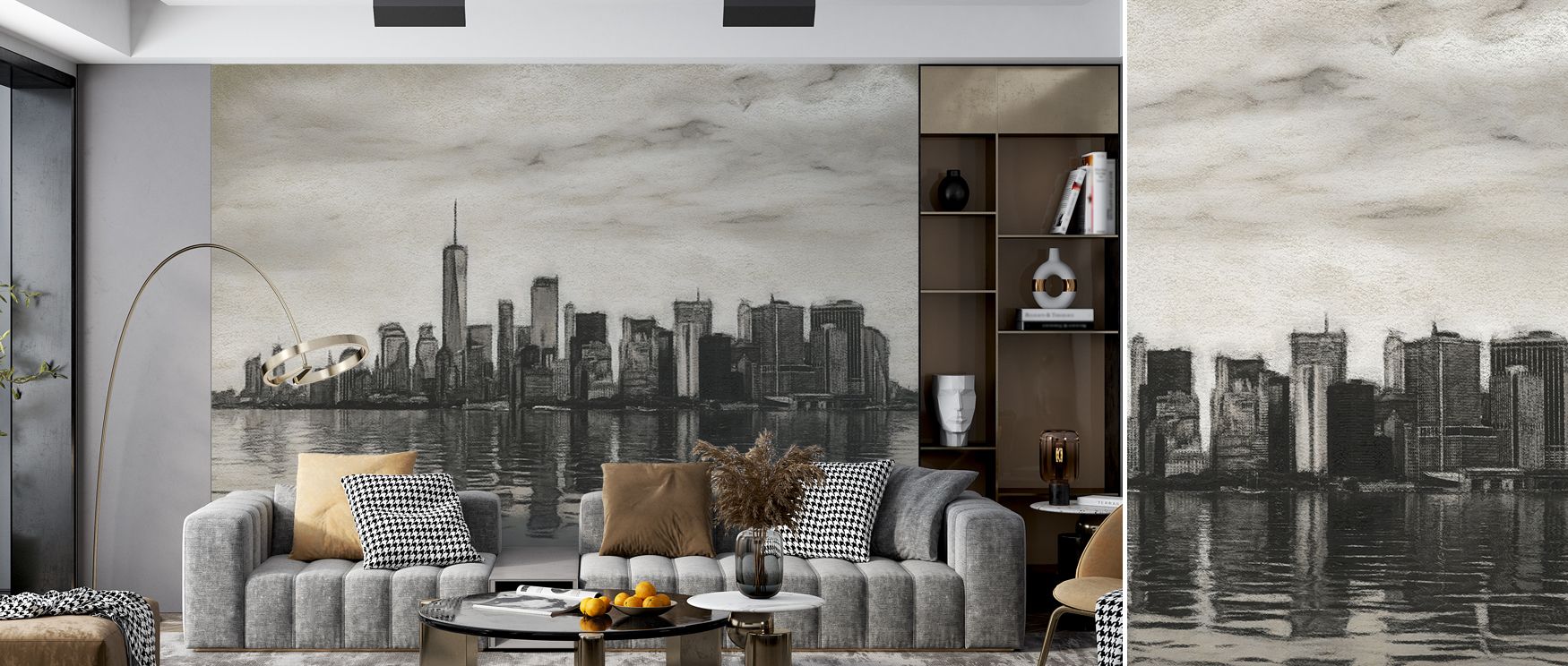 Charcoal mural wallpaper capturing New York in cartographic artistry, ideal for bedrooms, creative spaces, or living areas. It transforms interiors with decorative refinement, bold architectural presence, and stylish balance, offering homes timeless metro