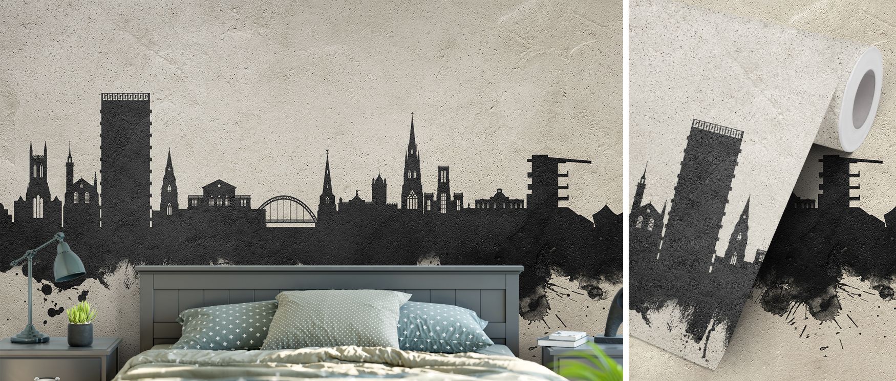 A mural wallpaper showcasing Cheltenham skyline in textured tones, ideal for bedrooms, dining areas, or living rooms. It creates refined interiors enriched with decorative balance, industrial charm, and metropolitan artistry, offering bold urban-inspired 