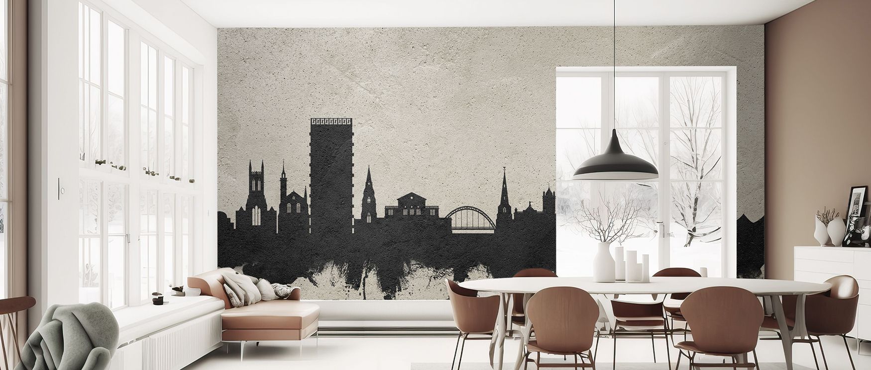 Cheltenham mural wallpaper capturing skyline detail in textured concrete design, suited for bedrooms, dining areas, or creative studios. It enhances interiors with refined decorative presence, stylish artistry, and industrial chic charm, creating bold mod