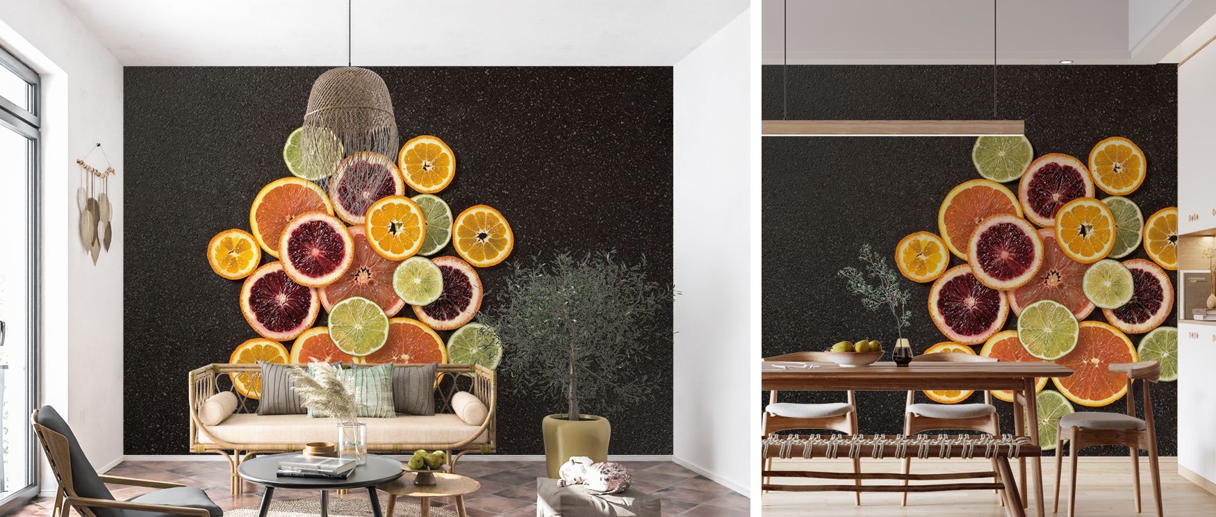 A bold abstract mural wallpaper design inspired by citrus-inspired hues, suited to bedrooms, dining rooms, or lounges. It enhances interiors with decorative charm, creative energy, and expressive artistry, creating vibrant atmospheres enriched with color 