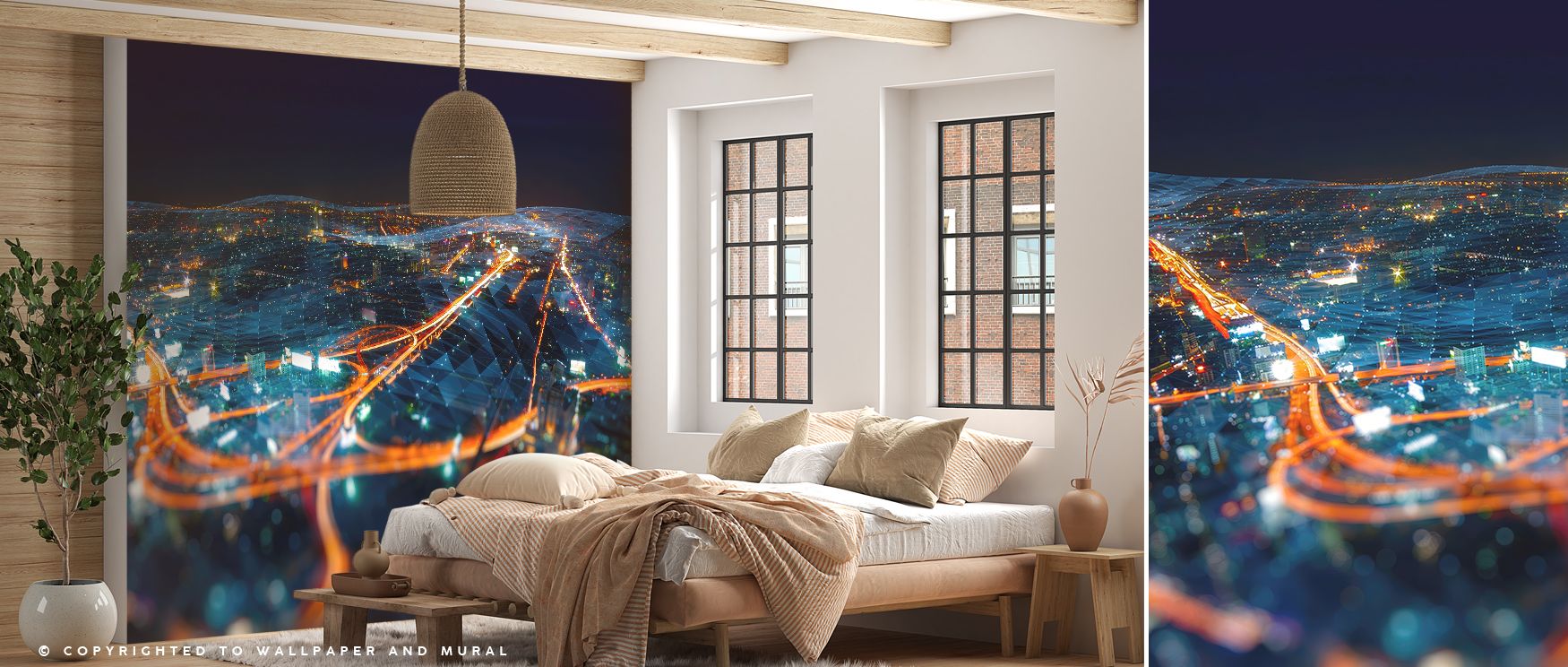 A mural wallpaper featuring luminous cityscapes, suited for bedrooms, dining areas, or studies. It enriches interiors with stylish refinement, architectural artistry, and bold decorative charm, offering homes metropolitan inspiration and striking modern a